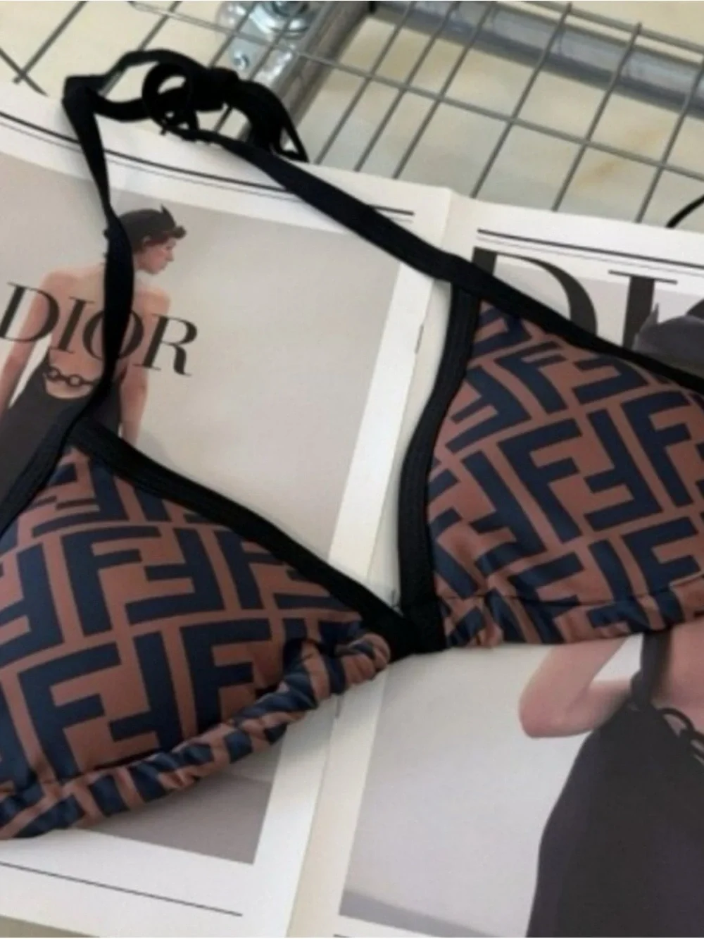 Fendi Brown & Black Logo Triangle Bikini
